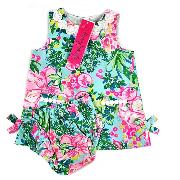 Lilly Pulitzer Baby Girl's  Lilly Shift Dress • Seasalt Blue Fruity Flamingo - Picture 1 of 6
